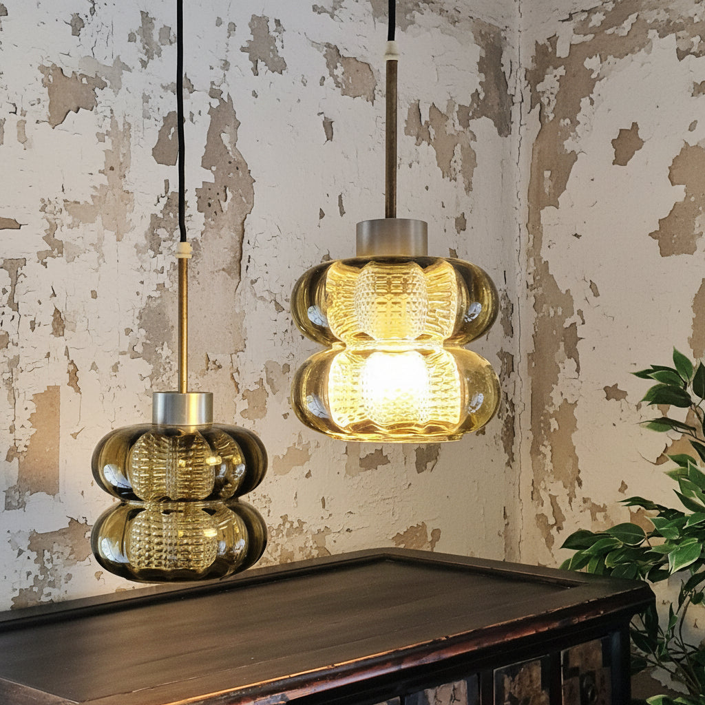 vintage glaspendel Orrefors med struktureret inderskærm